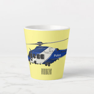 Police helicopter cartoon illustration  latte mug