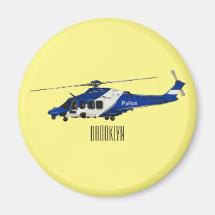 Police helicopter cartoon illustration  magnet
