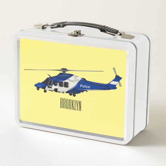 Police helicopter cartoon illustration  metal lunch box (Front)