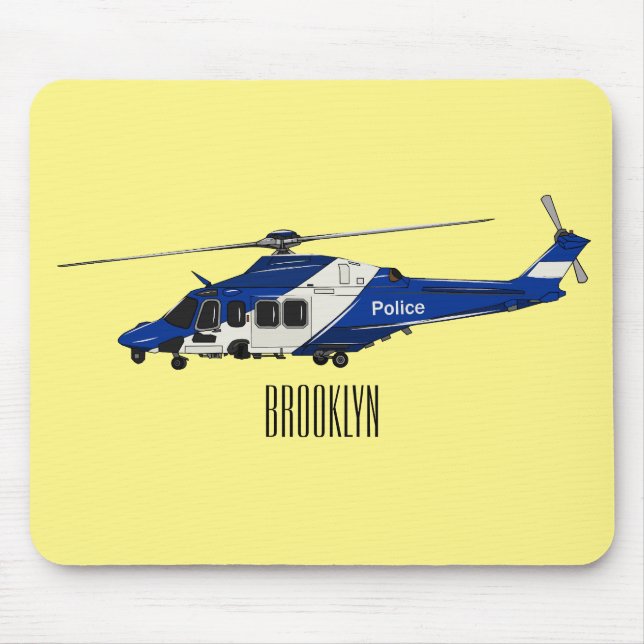 Police helicopter cartoon illustration  mouse mat (Front)