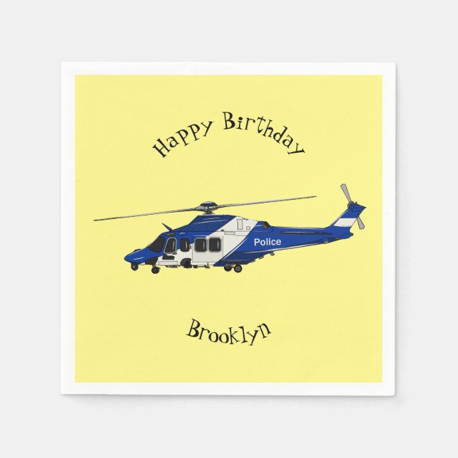 Police helicopter cartoon illustration napkin (Front)