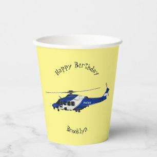 Police helicopter cartoon illustration paper cups