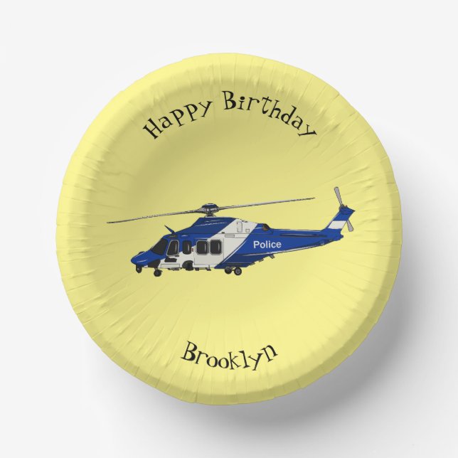 Police helicopter cartoon illustration paper plate (Front)