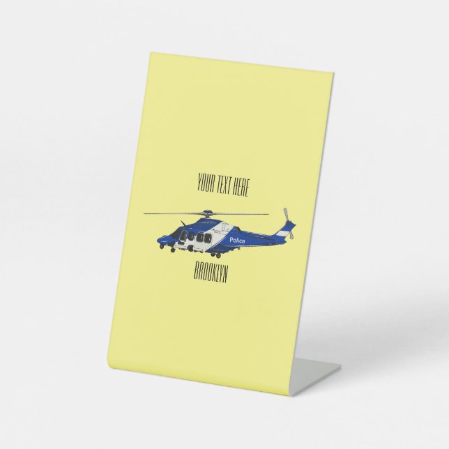 Police helicopter cartoon illustration  pedestal sign (Front)