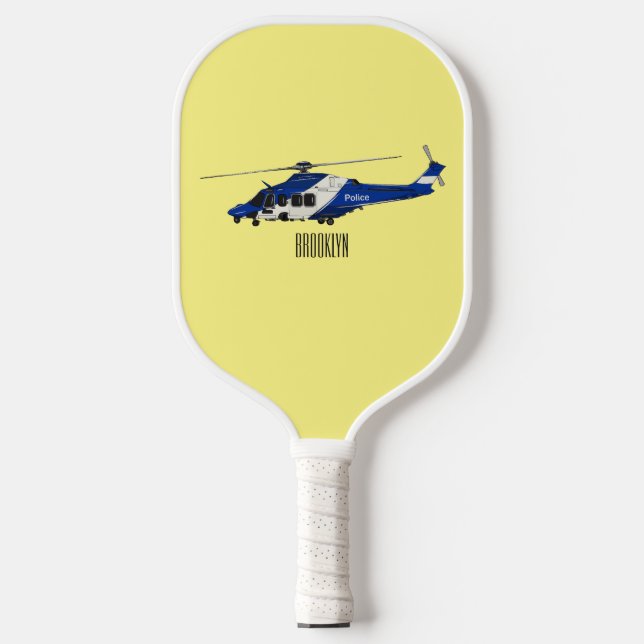 Police helicopter cartoon illustration  pickleball paddle (Front)