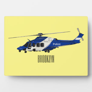 Police helicopter cartoon illustration  plaque