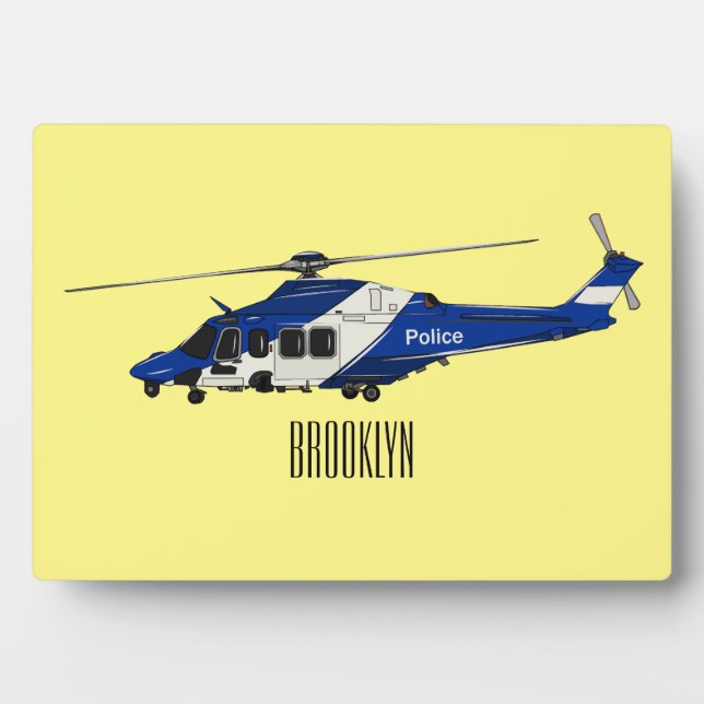 Police helicopter cartoon illustration  plaque (Front)