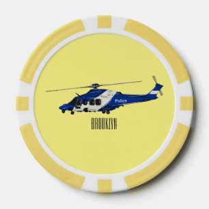 Police helicopter cartoon illustration  poker chips