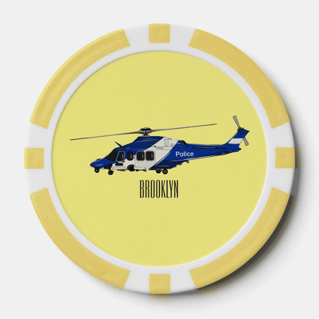 Police helicopter cartoon illustration  poker chips (Front)