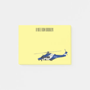 Police helicopter cartoon illustration  post-it notes