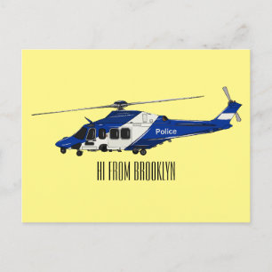 Police helicopter cartoon illustration  postcard