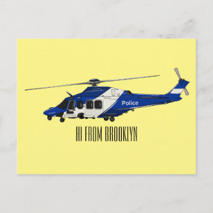 Police helicopter cartoon illustration  postcard
