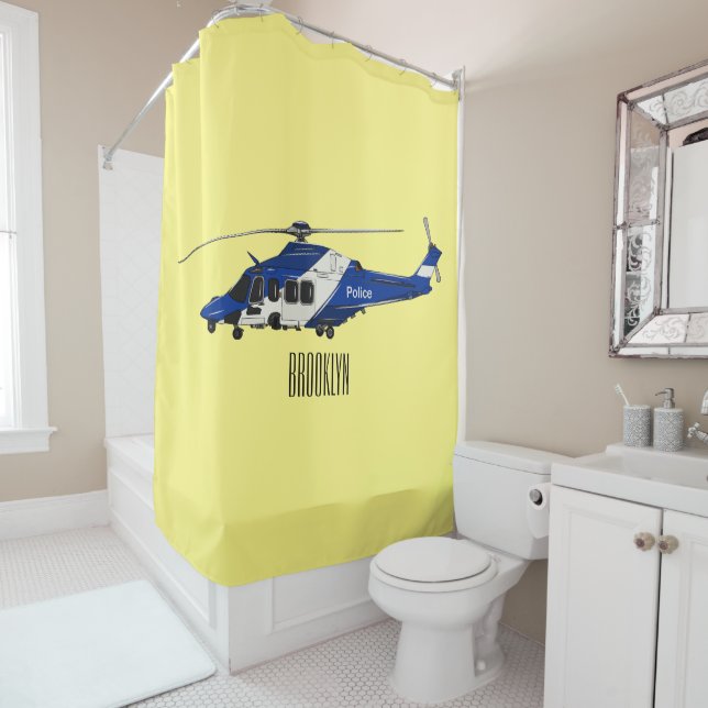 Police helicopter cartoon illustration  shower curtain (In Situ)