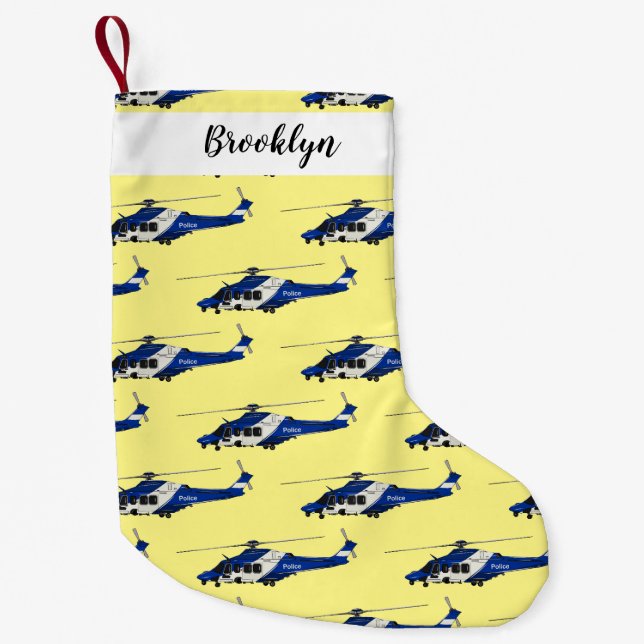 Police helicopter cartoon illustration small christmas stocking (Front)