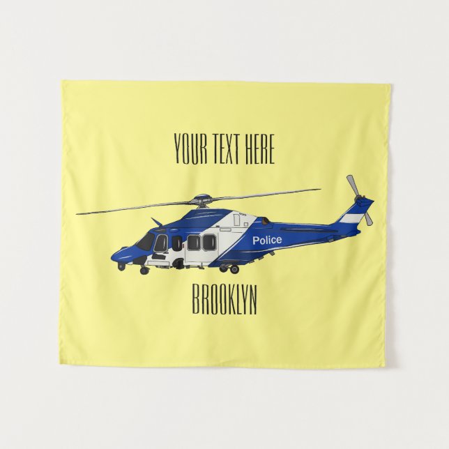 Police helicopter cartoon illustration  tapestry (Front (Horizontal))