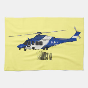 Police helicopter cartoon illustration  tea towel