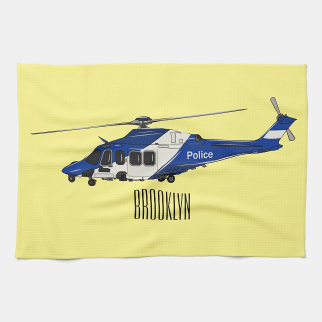 Police helicopter cartoon illustration  tea towel (Horizontal)