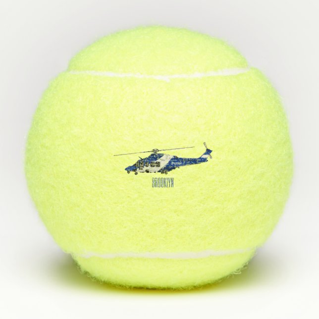 Police helicopter cartoon illustration  tennis balls (Front)