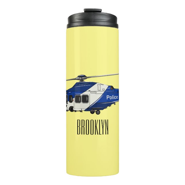 Police helicopter cartoon illustration  thermal tumbler (Front)