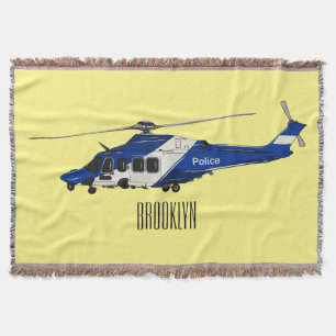 Police helicopter cartoon illustration  throw blanket