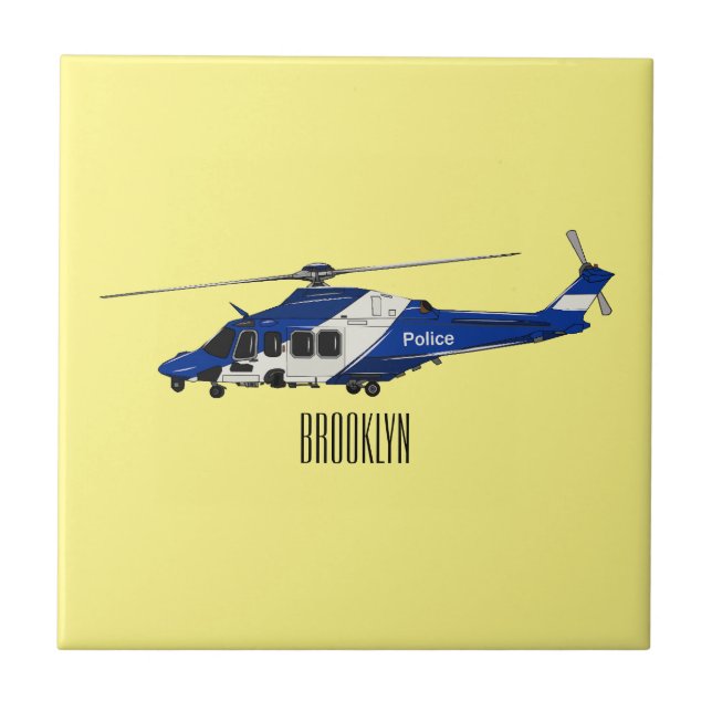 Police helicopter cartoon illustration  tile (Front)