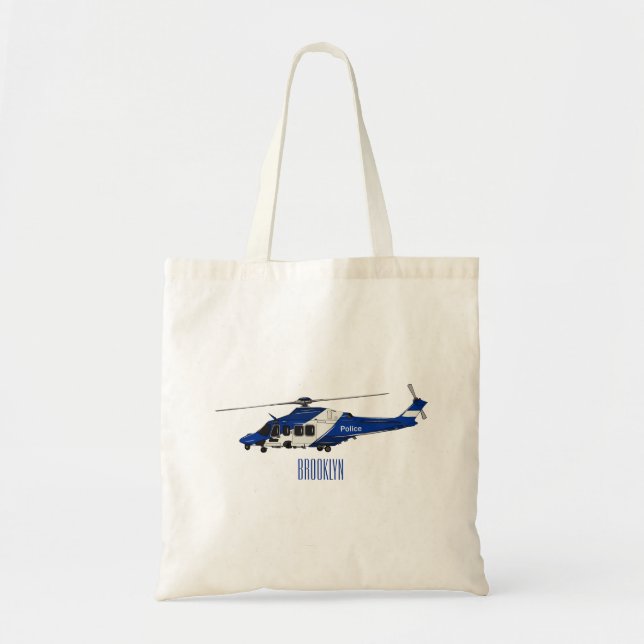 Police helicopter cartoon illustration  tote bag (Front)