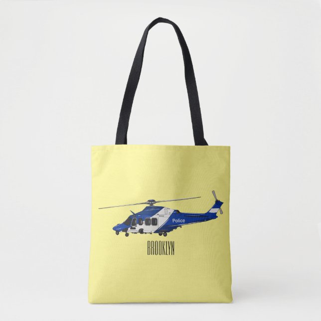 Police helicopter cartoon illustration  tote bag (Front)
