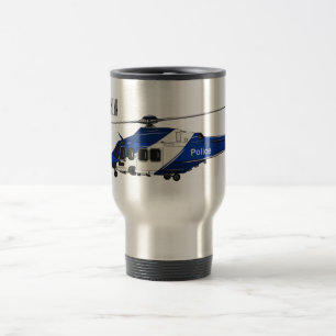 Police helicopter cartoon illustration  travel mug