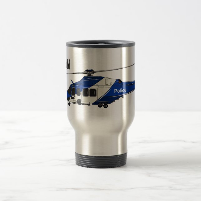 Police helicopter cartoon illustration  travel mug (Center)