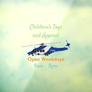 Police helicopter cartoon illustration window cling