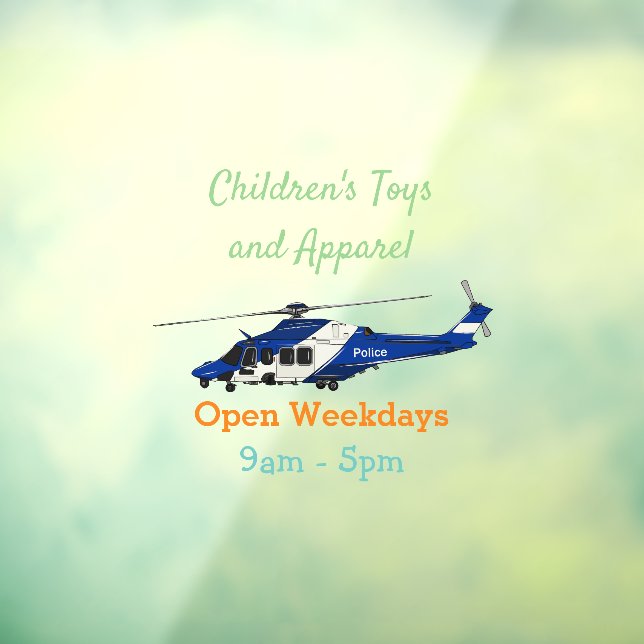 Police helicopter cartoon illustration window cling (Sheet 3)