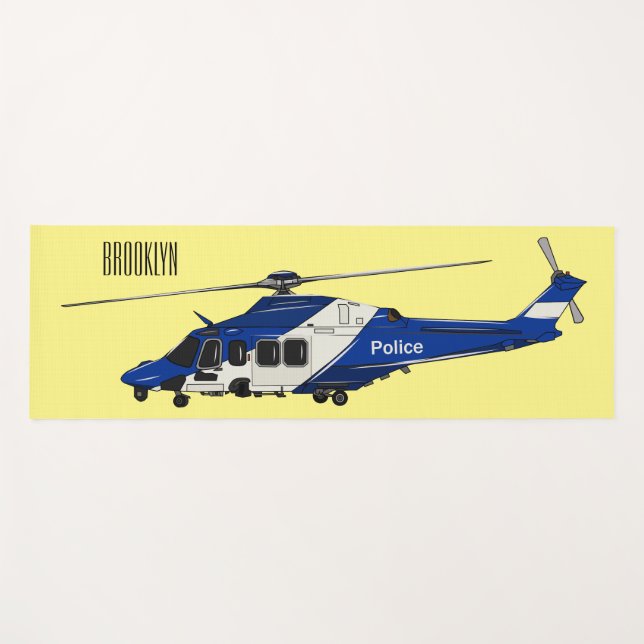 Police helicopter cartoon illustration  yoga mat (Front (Horizontal))