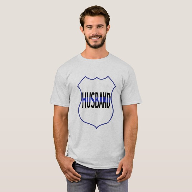 Police Husband Shield Thin Blue Line Men's T-shirt (Front Full)