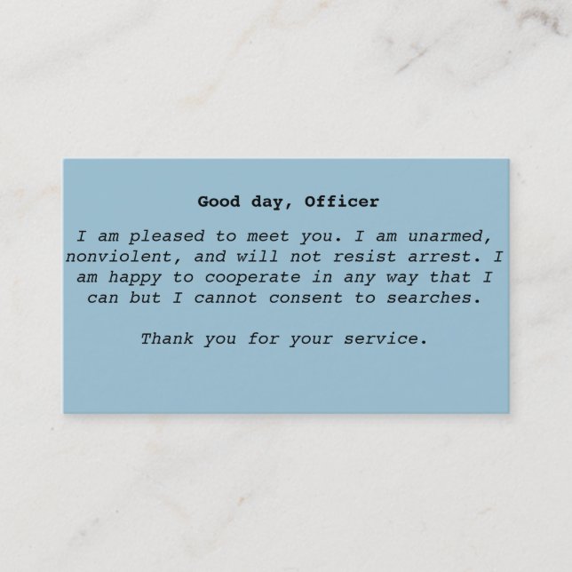 Police Interaction Cards (Front)