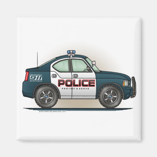 Police Interceptor Car Cop Car Square Magnet (Front)