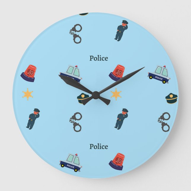Police job pattern on blue large clock (Front)