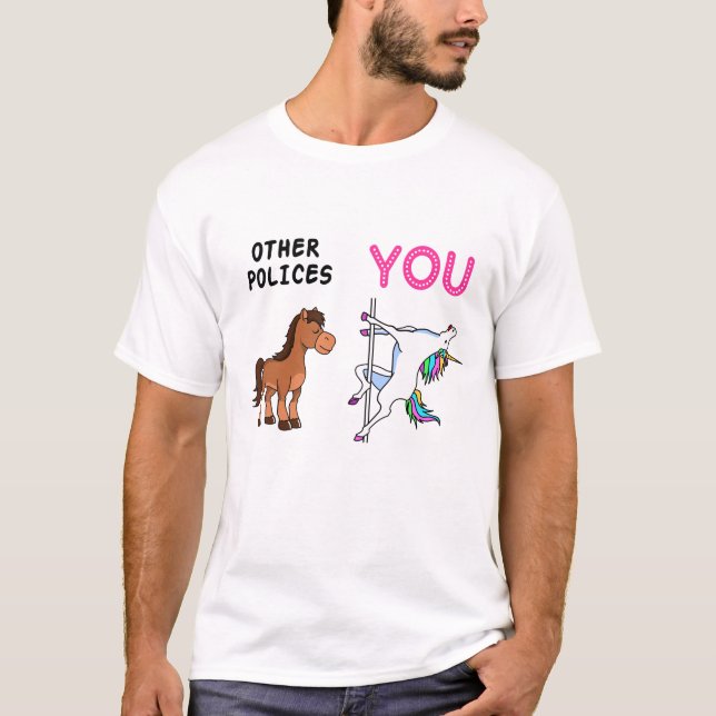 police Job Quotes Gift, police Funny Unicorn Desig T-Shirt (Front)
