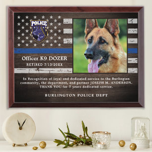 Police K9 Dog Law Enforcement Officer Retirement Award Plaque