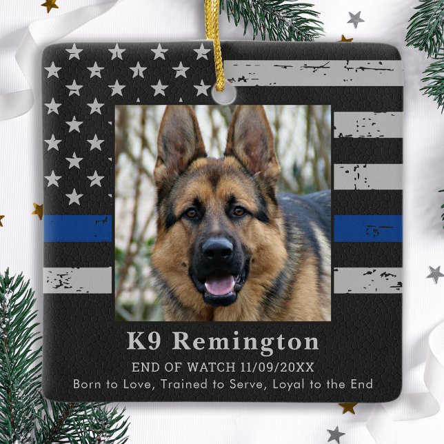 Police K9 Memorial - Thin Blue Line - Police Dog Ceramic Ornament (Creator Uploaded)