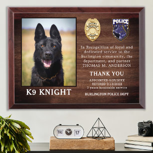 Police K9 Retirement Law Enforcement Officer Dog Award Plaque