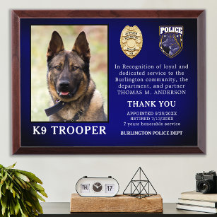 Police K9 Retirement Officer Dog Law Enforcement  Award Plaque