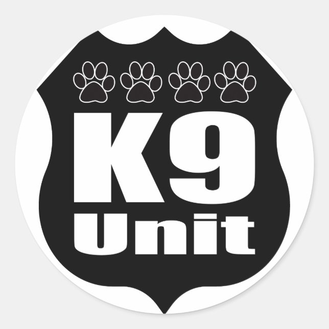 Police K9 Unit Black Badge Dog Paws Classic Round Sticker (Front)