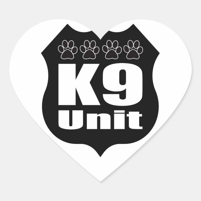 Police K9 Unit Black Badge Dog Paws Heart Sticker (Front)