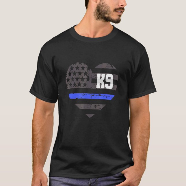 Police K9 Unit Thin Blue German Shepherd Patriotic T-Shirt (Front)