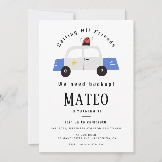 Police Kids Birthday Party Minimalist  Invitation (Front)