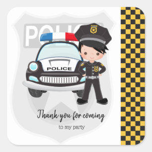 Police kids party square sticker