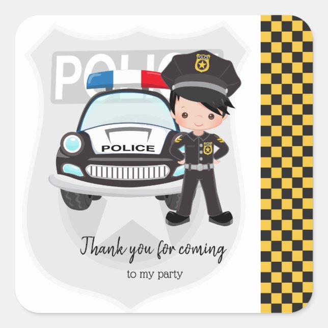 Police kids party square sticker (Front)