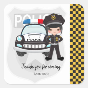 Police kids party square sticker