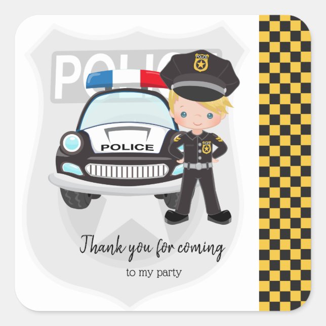 Police kids party square sticker (Front)
