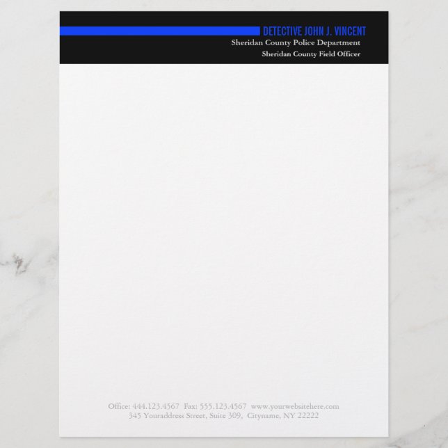 Police Law Enforcement Modern Thin Blue Line Customised Letterhead (Front)
